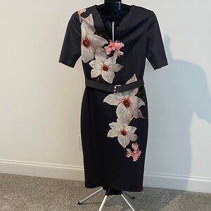 Ted Baker Dark Grey Dress with Pink and White Floral Design